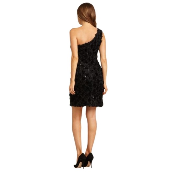 ABS Allen Schwartz APPLIQUE SEQUIN ONE SHOULDER DRESS Black 2 - Picture 3 of 12
